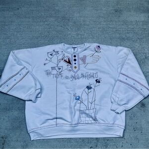 Jerzees White Crew Neck Sweater with Embroidered Design